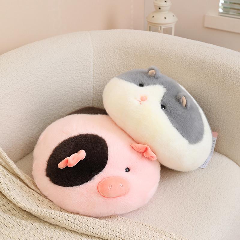 Kawaii Cat Plush Toy Cow Plushie Throw Pillow Soft Pig Stuffed Doll Toy Home Decoration for Friends Birthday Gift