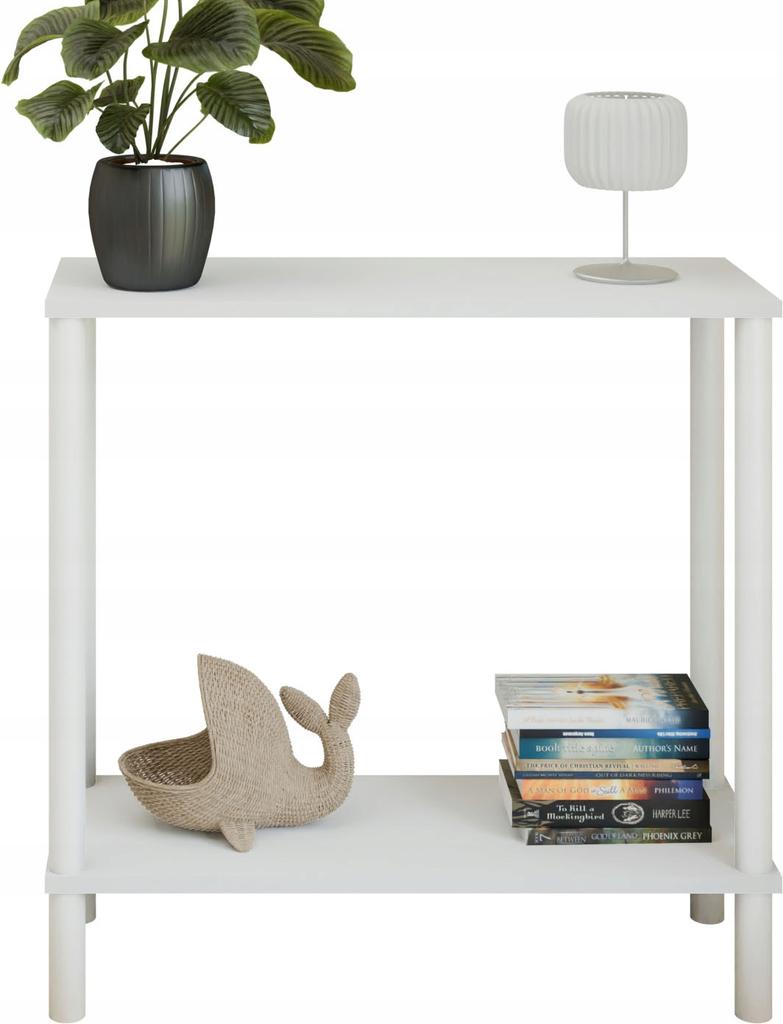 Konsola Loft Z Półką 80X30X80 Cm Metalowa Biała Do Przedpokoju