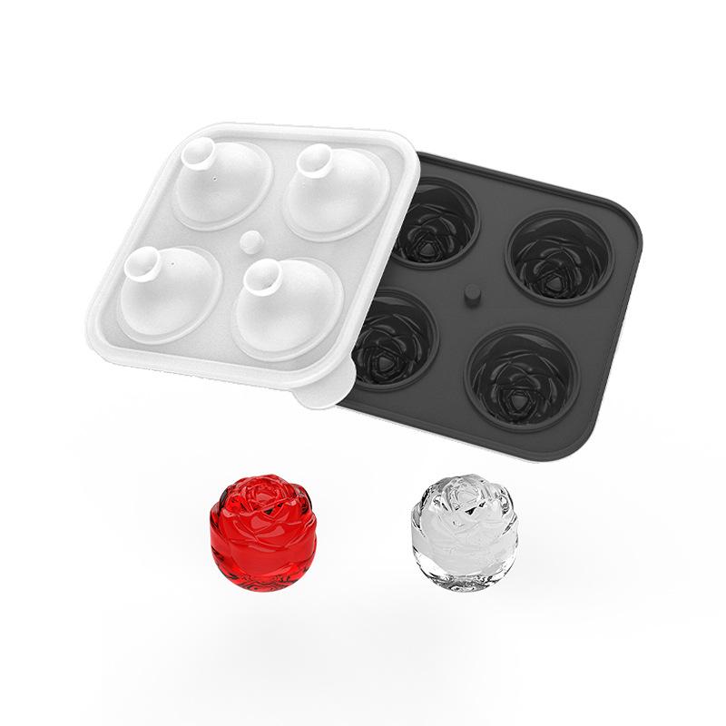 Rose-Shaped Ice Tray 4-Cube  Ball Silicone Mold Whiskey-Friendly Home  Maker Food-Grade Silicone  Cube Maker