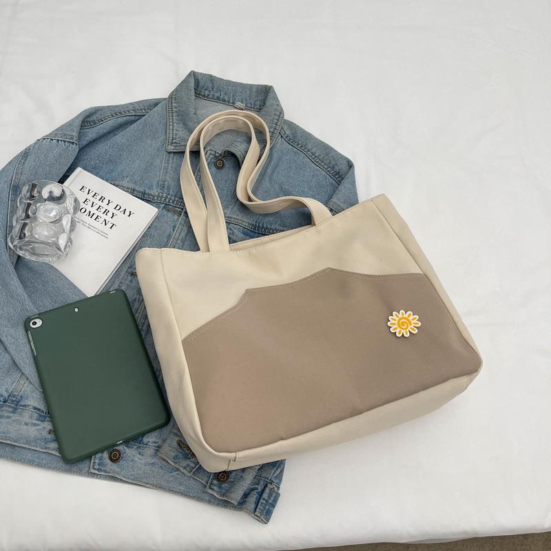 Kontrastowa torba damska duża pojemność torba tote lekka studencka torba na ramię do klasy