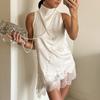 Lace Trim High Collar Tank Top 2026 Summer New Women's Irregular Tank Top Satin Sleeveless Top