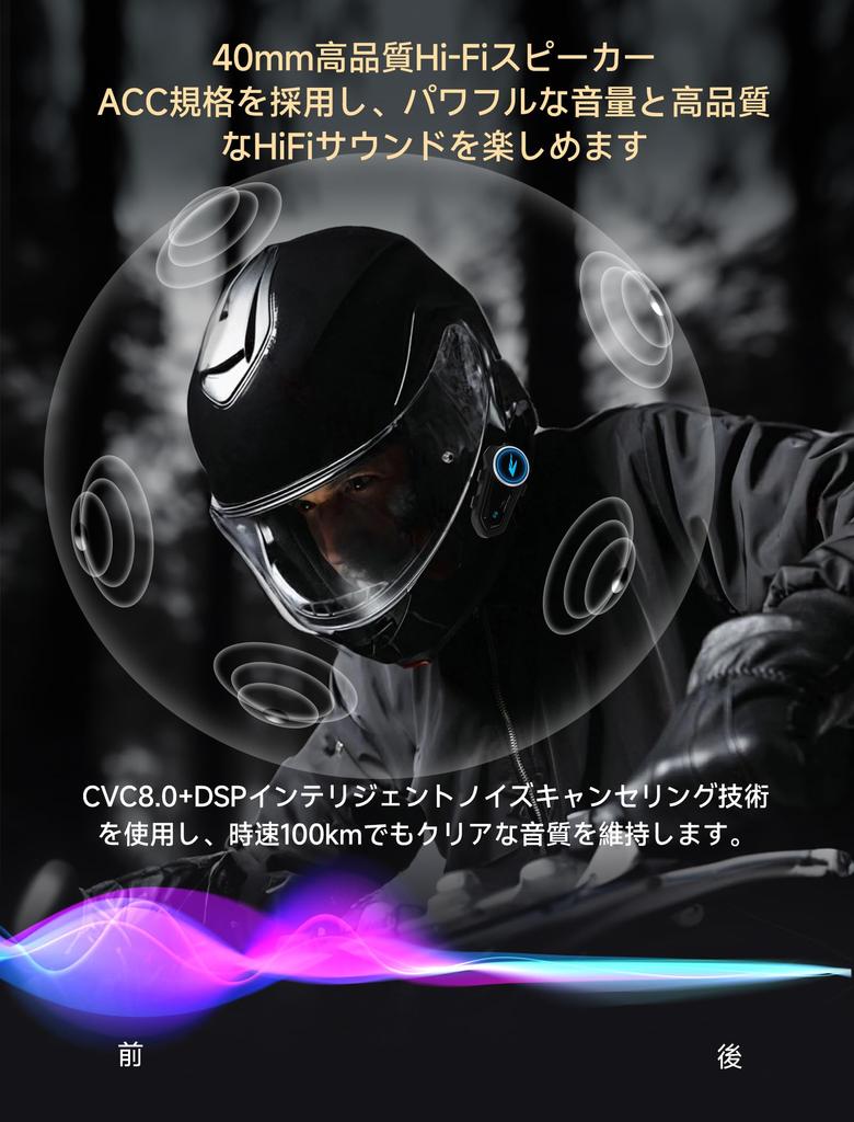 Motorcycle Simultaneous Qualcomm Automatic Communication 1200m Communication IP67 Waterproof and Sound Music Japanese Voice DSP CVC Noise Siri
