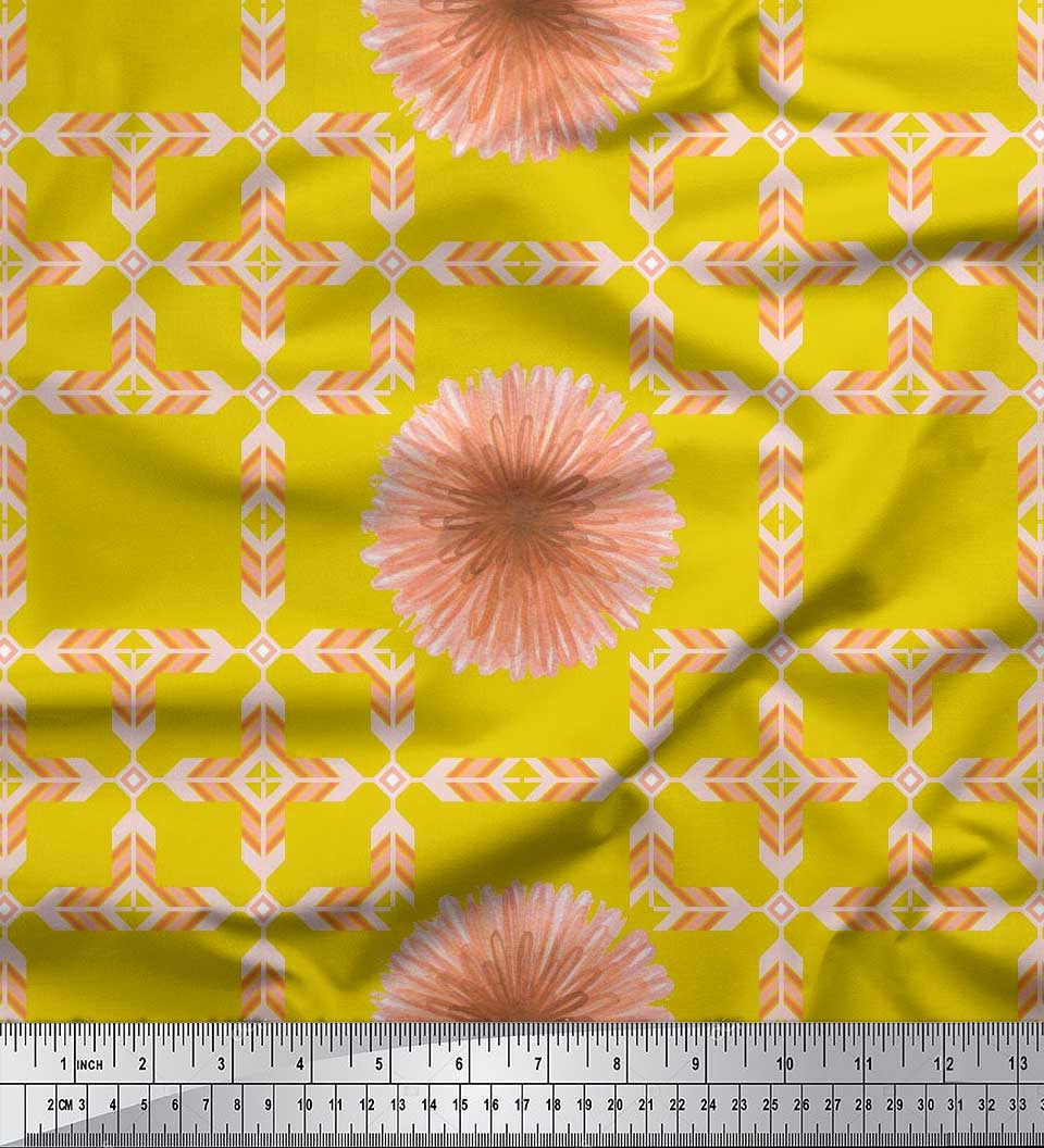 

Японська креп-атласна тканина Soimoi Художня швейна тканина з квітами та стрілами, метр 42 дюйма 42 Inch Wide - Poly Crepe жовтий