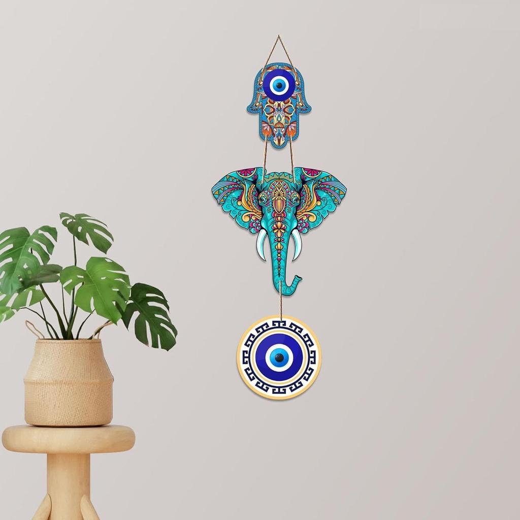 Designer-Wandbehang aus Holz mit Elefantenmotiv als Dekoration für Zuhause, Hamsa-Hand-Dekoration für das Wohnzimmer
