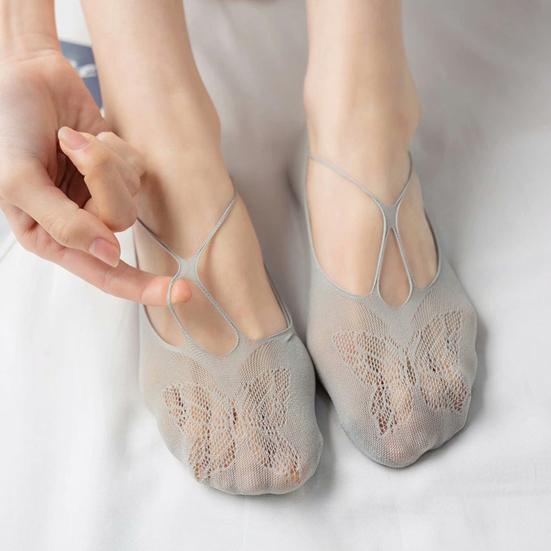 Calzini da donna invisibili in pizzo a taglio basso, calzini corti estivi per yoga con tallone antiscivolo