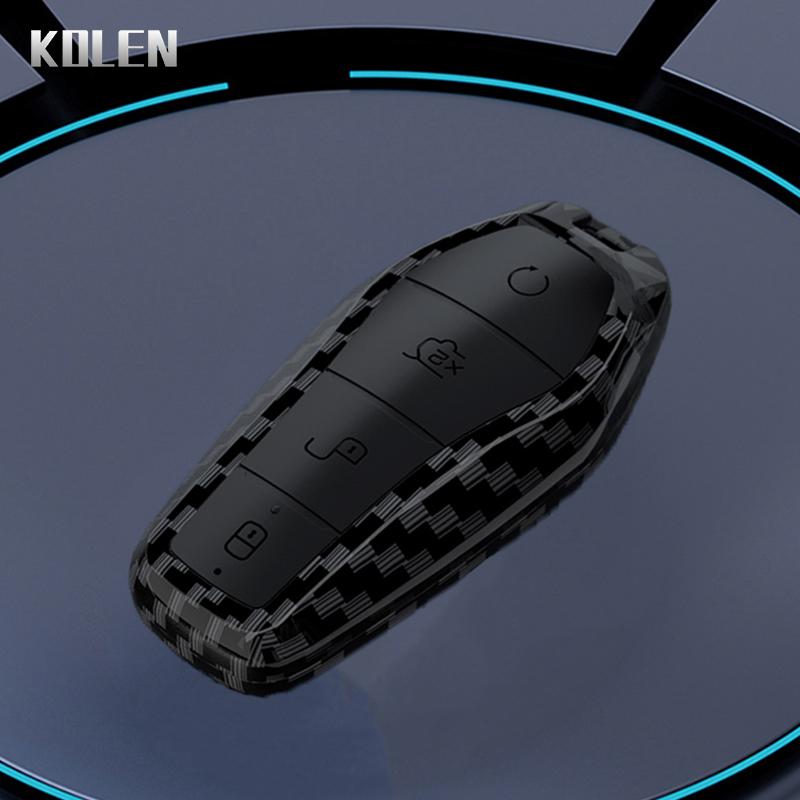 Abs Carbon Fiber Car Key Case Cover Shell For Byd Qin Plusdmi Atto 3 Han Ev Dolphin Durable 4 Buttons Protected Keychain Fob Bag