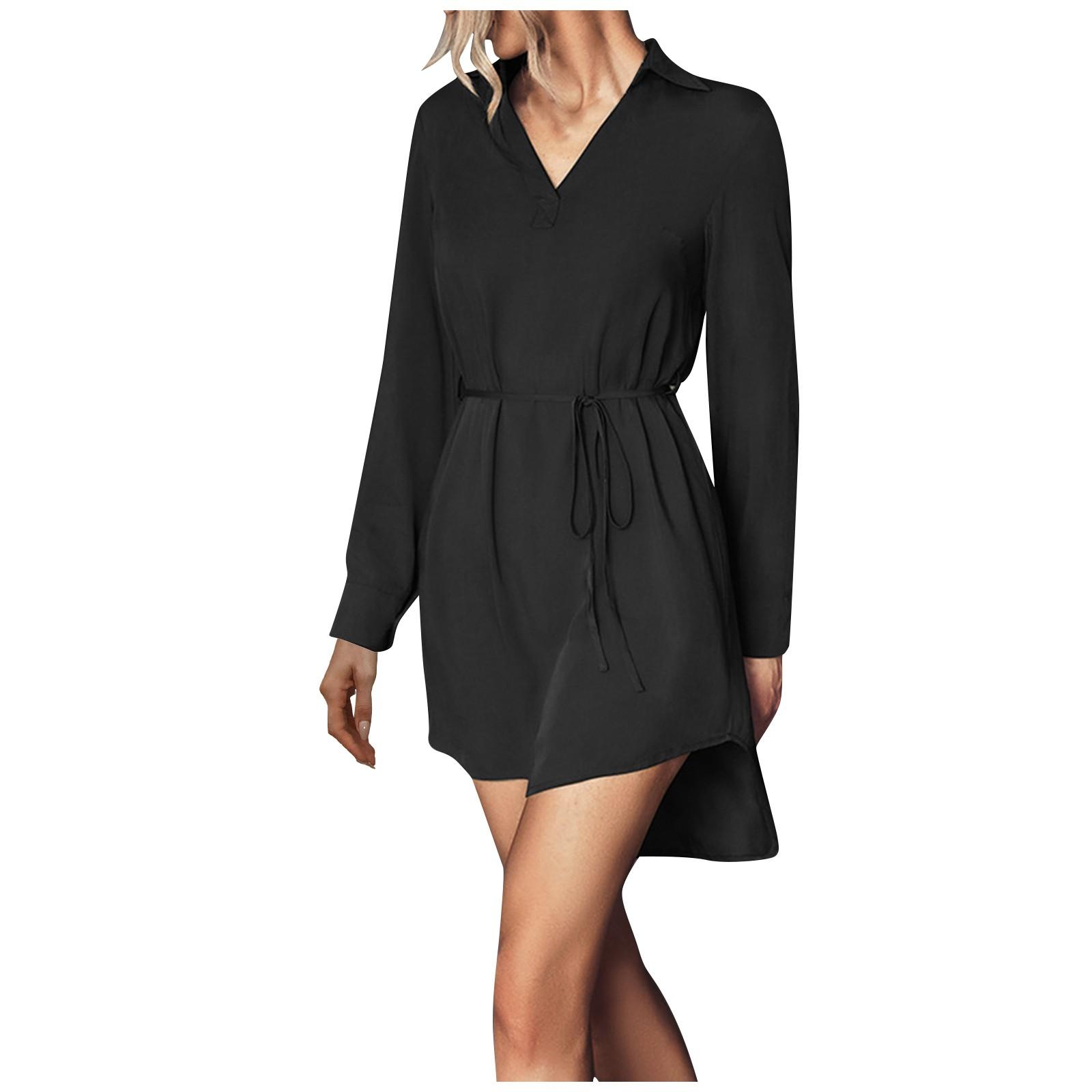 

(SU)Женское осеннее и зимнее модное повседневное однотонное платье с длинным рукавом