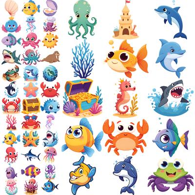 63pcs Temporary Tattoo Sea Creature Illustrations Cartoon Marine Life Stickers Temporary Tattoo Stickers For Arms Girls