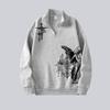 Mens Quarter-Zip Pullover Long Sleeve Mock Neck Sweatshirt Unsex Y2K Gothic Printed Vintage Tops