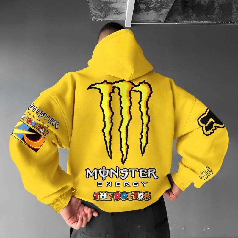 Felpa con cappuccio da uomo Y2K con stampa Monster Energy, stile streetwear hip-hop, top con cappuccio casual largo alla moda per adulti, adatto per l'uso quotidiano e lo sport.