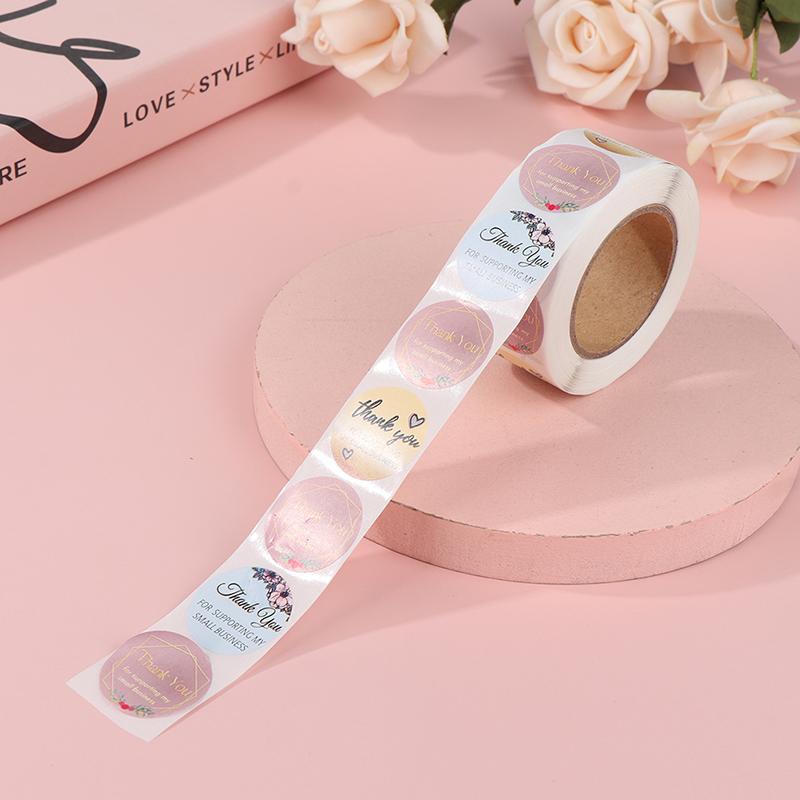 

500Pcs/Roll Thank You Floral Sticker Gift Packaging Seal Label Scrapbooking Stationery Sticker Roll Diy Sealing Sticker 2.5/3.8Cm 2.5cm