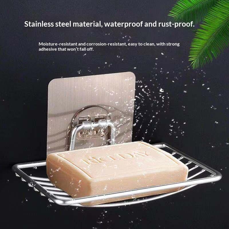 1Pc Stainless Steel Soap Rack Punch Free Nail Free Bathroom Single Layer Drain Wall Hanging Sucker Soap Box Light Luxury Shelf