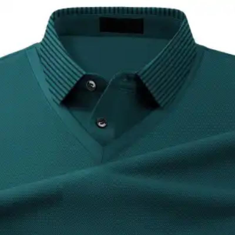 Herren Einfarbiges Patchwork-Kragen Kurzarm Polohemd