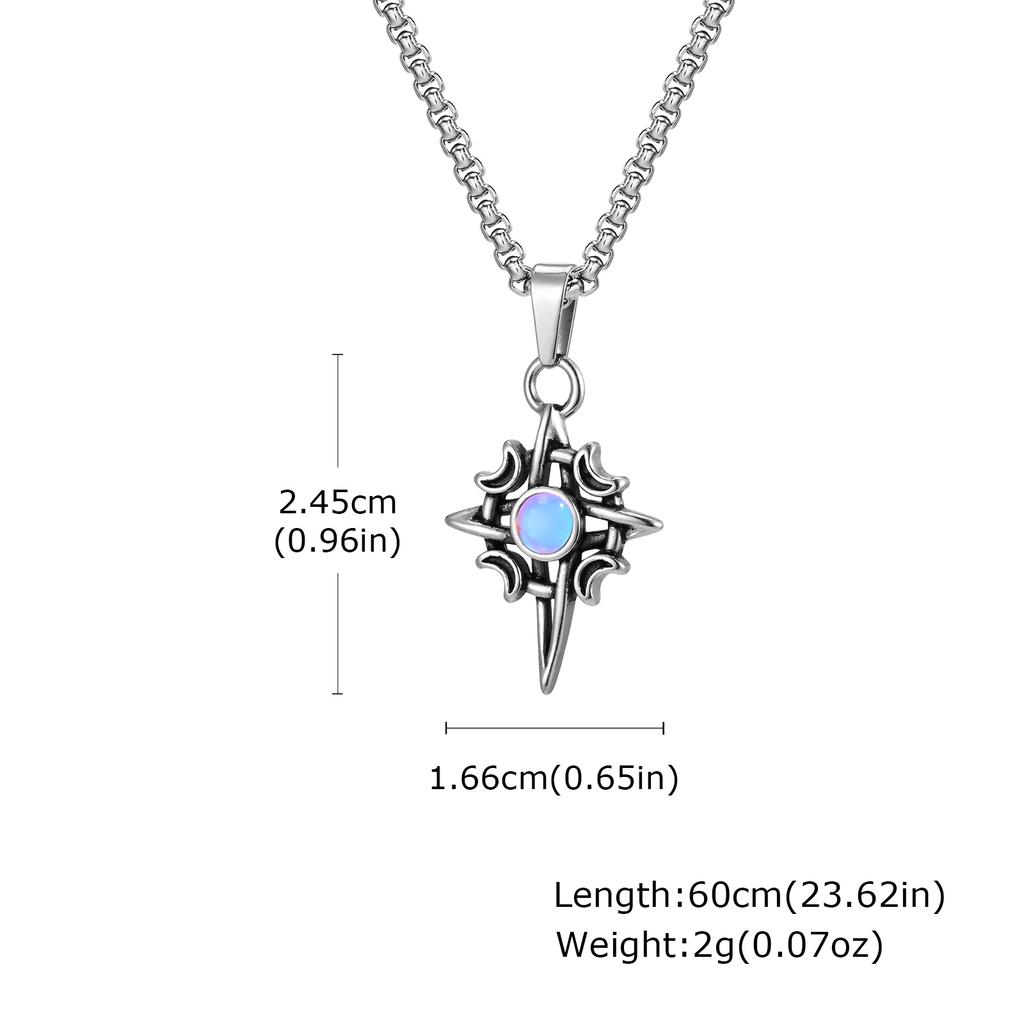 Stainless Steel Pendant Necklace For Men And Women, Punk Rock Street Style, Pretty Unique Turquoise Inlay Necklace