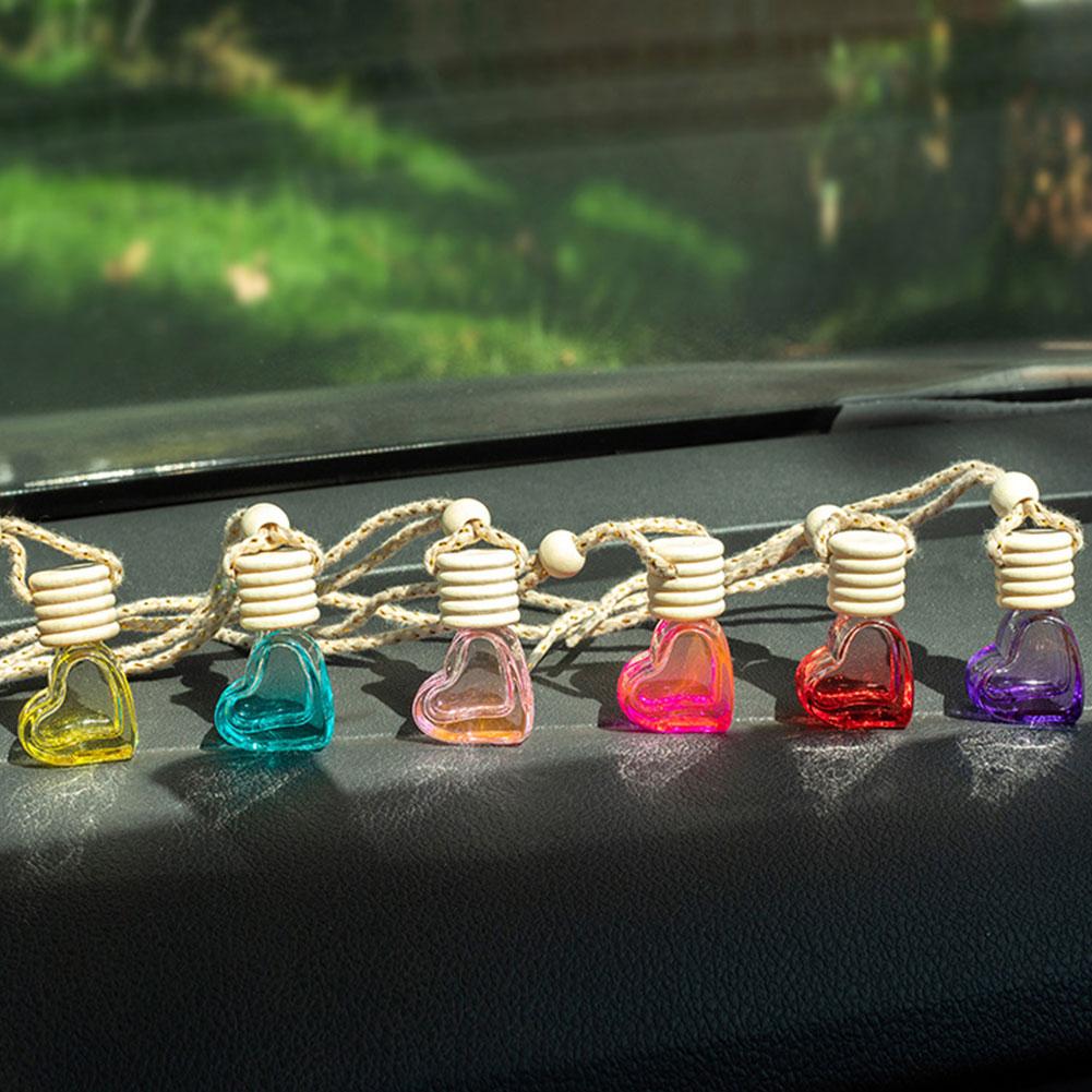 Car Interior Hanging Decor Heart Shaped Aromatherapy Bottle 6ml Essential Oil Diffuser Fragrance Air Freshener Car Accessories