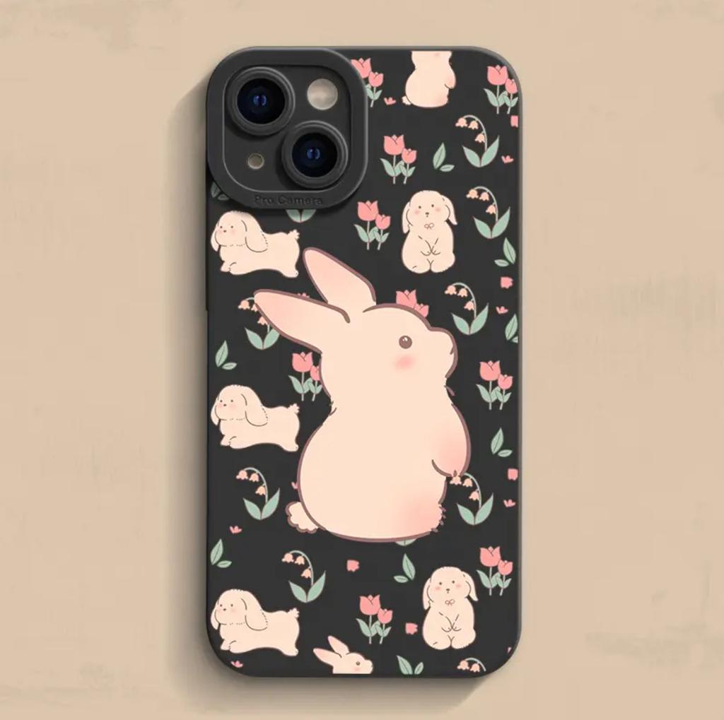 Ins Wind Flower Rabbit Applies To iPhone15/16 Mobile Phone Case Apple 14 Fresh 13 Eyes 12 Matte 11 Sets