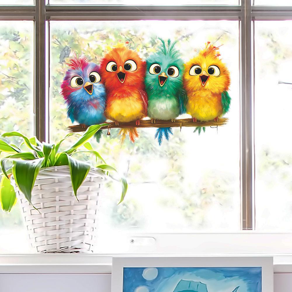 Colorful Birds Lined Up in The Living Room for Home Decoration and Wall Beautification Stickers