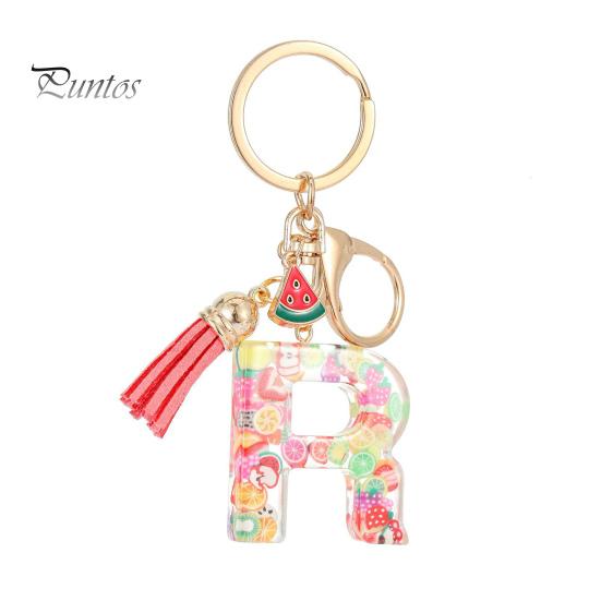 

Брелок с фруктовыми элементами, акриловая 2D монограмма, начальная буква, брелок с киви, арбузом, грейпфрутом R