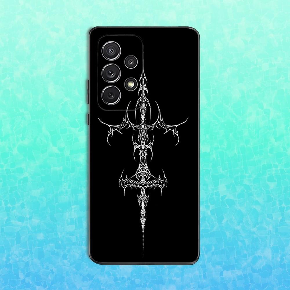 Gothic Cyber Sigil Cross Phone Case For Samsung S25,S24,S23,S22,S21,S20,S10,Ultra,Plus,Lite,FE,Soft Silicone Black Cover