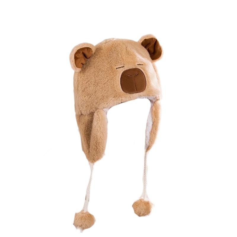 Plush Penguins Capybara   Winter Hat With Soft Fleece Ear Protect For Outdoor And Cold Weather