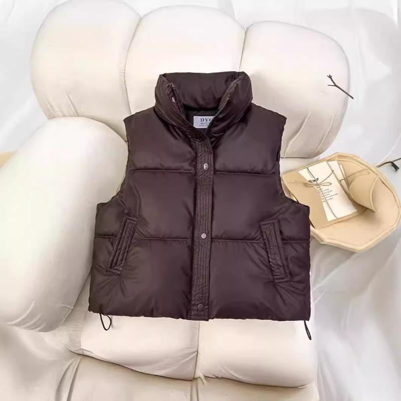 Down Cotton Jacket and Vest for Women 2025 Autumn Winter New Korean Version Loose Vest Stand Collar Solid Color