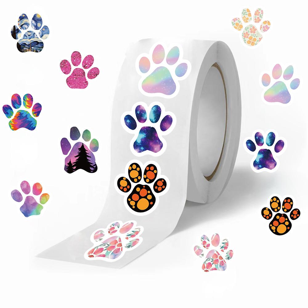 500 Pictures/roll Roll Sticker Hot-selling Tape Cartoon Dog Paw Print Handbook Material Envelope Sticker DIY Waterproof