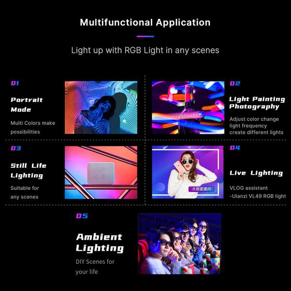 Výplňové světlo VL49RGB Přenosná multifunkční tříhlavá studená bota Plně barevná osvětlovací lampa