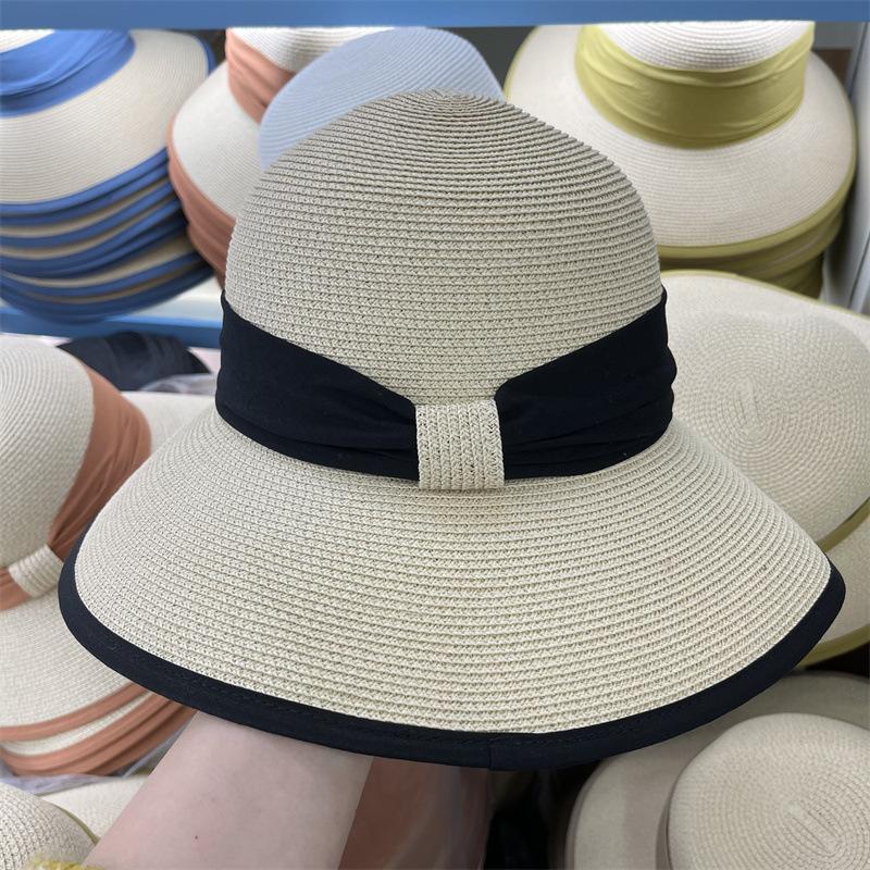 Strohhut Design Farbkombination Eimerhut Lässig Reise Sonnenschutz Meeresufer Sonnenschutz Urlaub Sonnenhut Damen