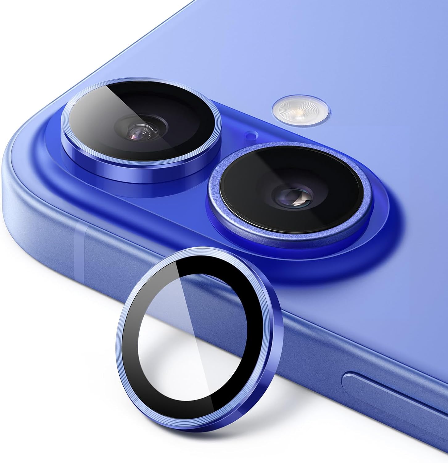 

Защитная крышка объектива камеры для iPhone 16 Plus 15 Pro Max 14 13 Mini 12 11 iPhone16 16Plus 16Pro 15Pro Закаленное стекло Металлическое кольцо Защитный аксессуар For iPhone 16 синий