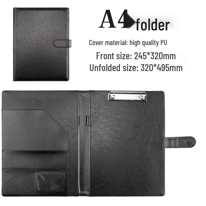 A4 Multi-functional Leather Document Folder with Clip and Storage for Contracts and Work Orders