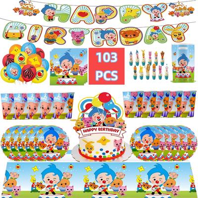 Plim Plim Clown Geburtstagsparty Dekorationsset Einweggeschirr Becher Teller Serviette Geschenktüte Banner Hintergrund Kinderparty Zubehör