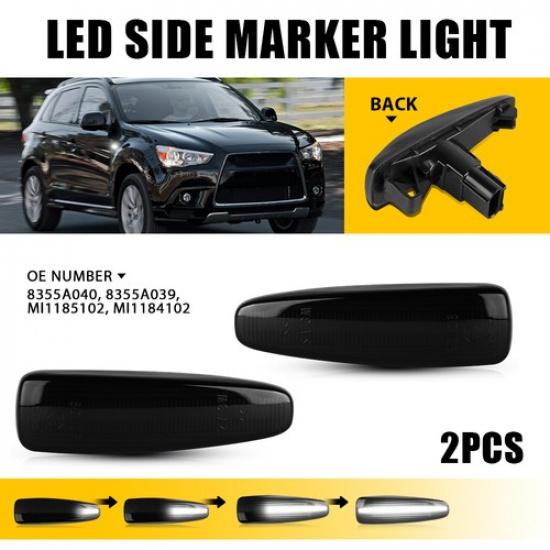 For Mitsubishi Mirage Lancer Smoked/Clear Sequential White LED Side Marker Light Smoked Lens White Light