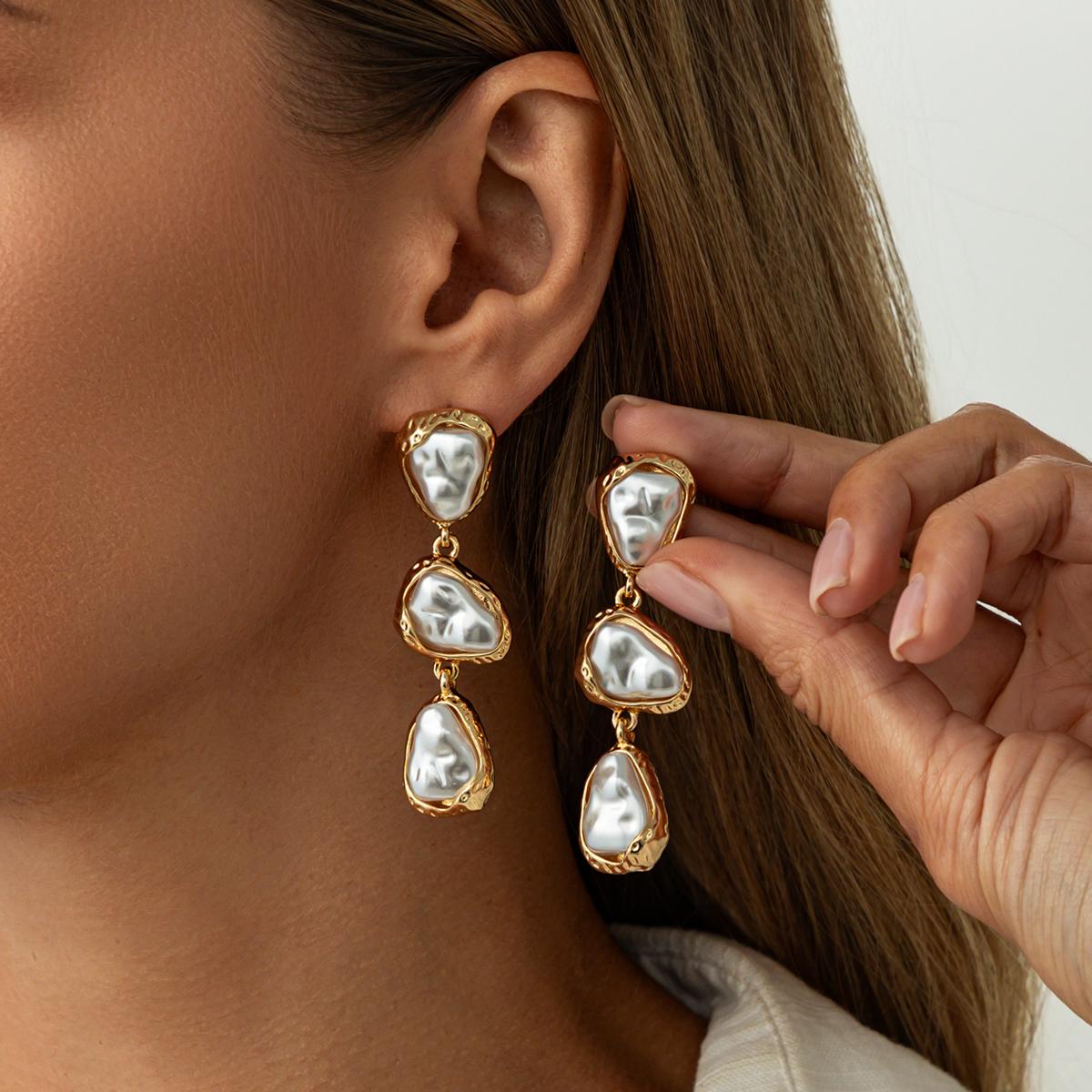 

SHIXIN Elegant Baroque Imitation Pearl Drop Earrings Women Retro Geometric Waterdrop Pendant Earring Bride Wedding Jewelry Gift