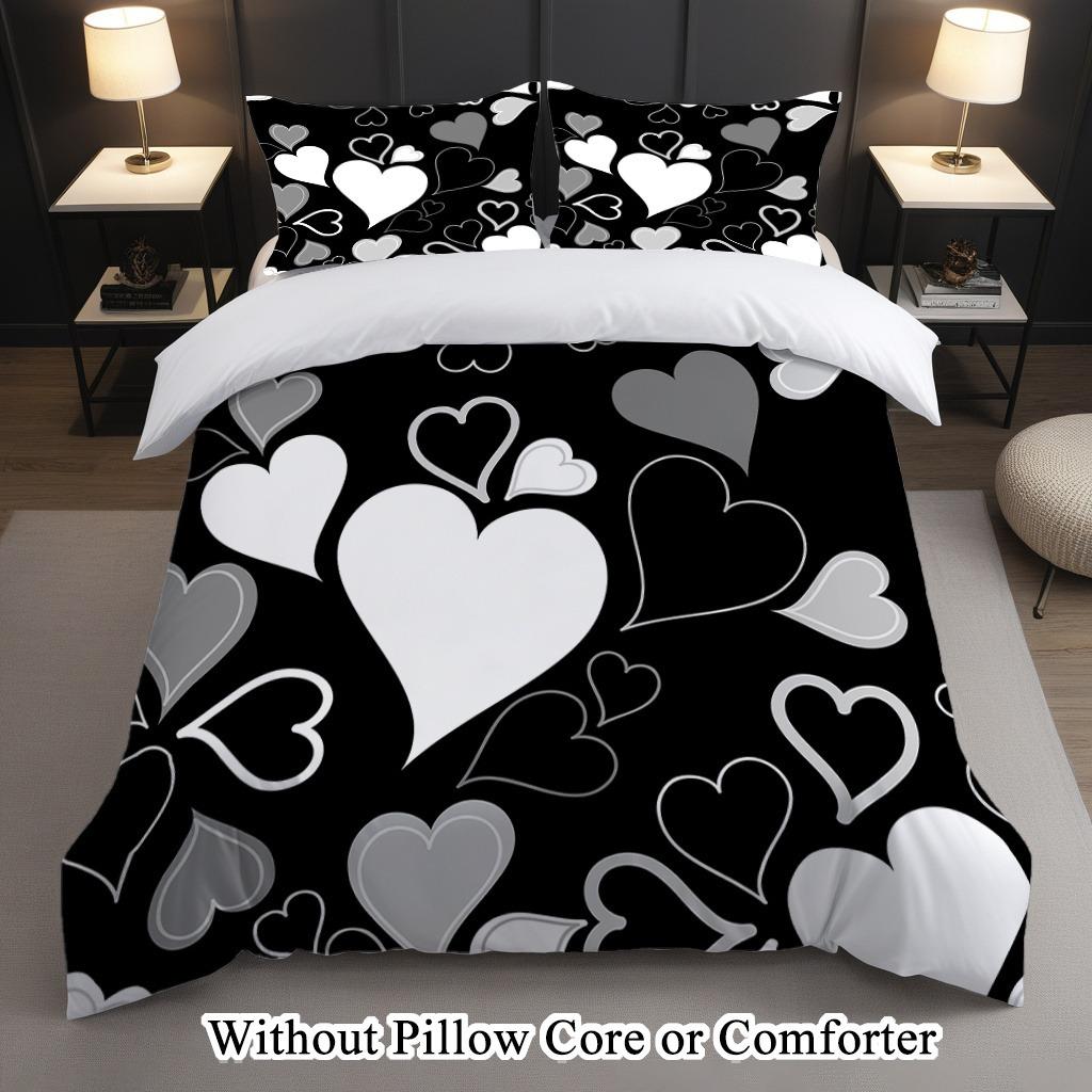 Love Heart Bedding Set Soft Polyester Duvet Cover Set Quilt Cover With Pillowcase For Bedroom Decor Birthday Gift For Girls