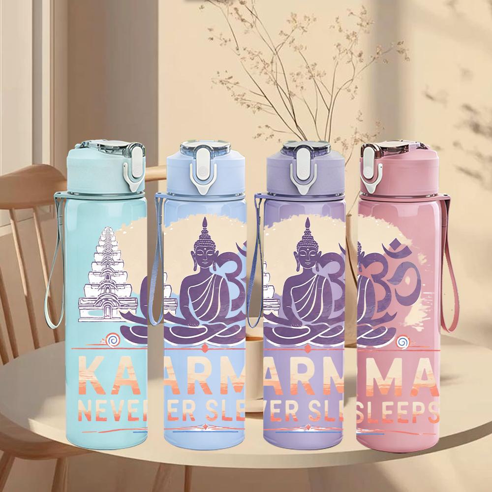 1PC Karma Buddha Om Symbol Graphic,750ml Color Plastic Sports Water Bottle,Leakproof Flip Straw Lid,Suitable for Sports Office Home Use