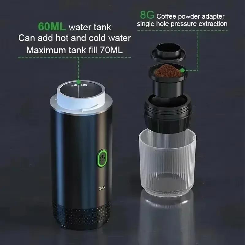 USB Portable 3-In-1 Capsule Espresso Machine Wireless Heating for Home Travel Compact Quick Brew Coffee Maker Indoor Outdoor Use