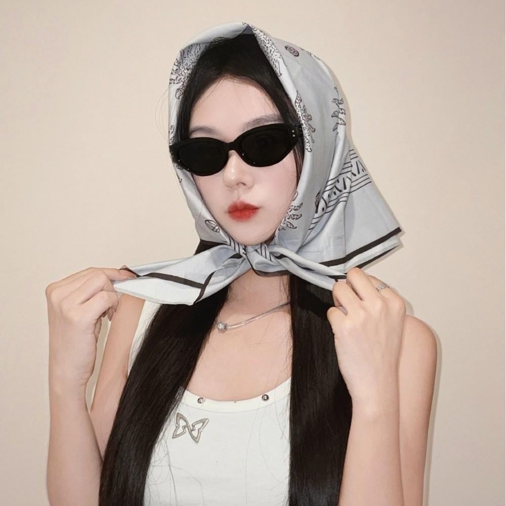 Y2K Square Headscarf Flower Punk Bandana Headwear Print Hair Scarf Streetwear
