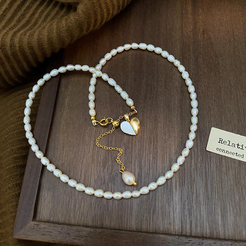 

Romantic Love Heart Natural Freshwater Pearl 14K Gold Filled Lady Pendant Necklace Women Wedding Gifts No Fade 45cm