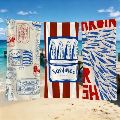 Towel Colorful For Outdoor Camping Beach Towel Super Absorbent Quick-Drying Sardines Summer Towel