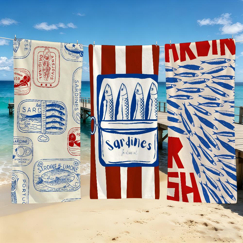 Colorful Sardines Towel For Outdoor Camping Beach Towel Super Absorbent Quick-Drying Summer Towel