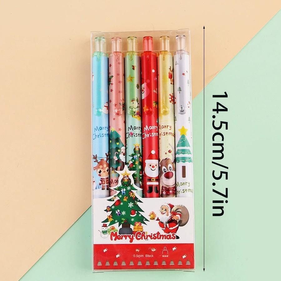 6 Pcs Christmas Water Pen 0.5 Mm Black Retractable Multicolor Neutral Pen for Kid Suitable Office School Use Back To School