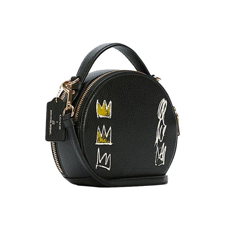 Coach X Basquiat Canteen 17 Graffiti Print Round Leather Handbag Crossbody Small Women Handbags Black C5657-IMA47