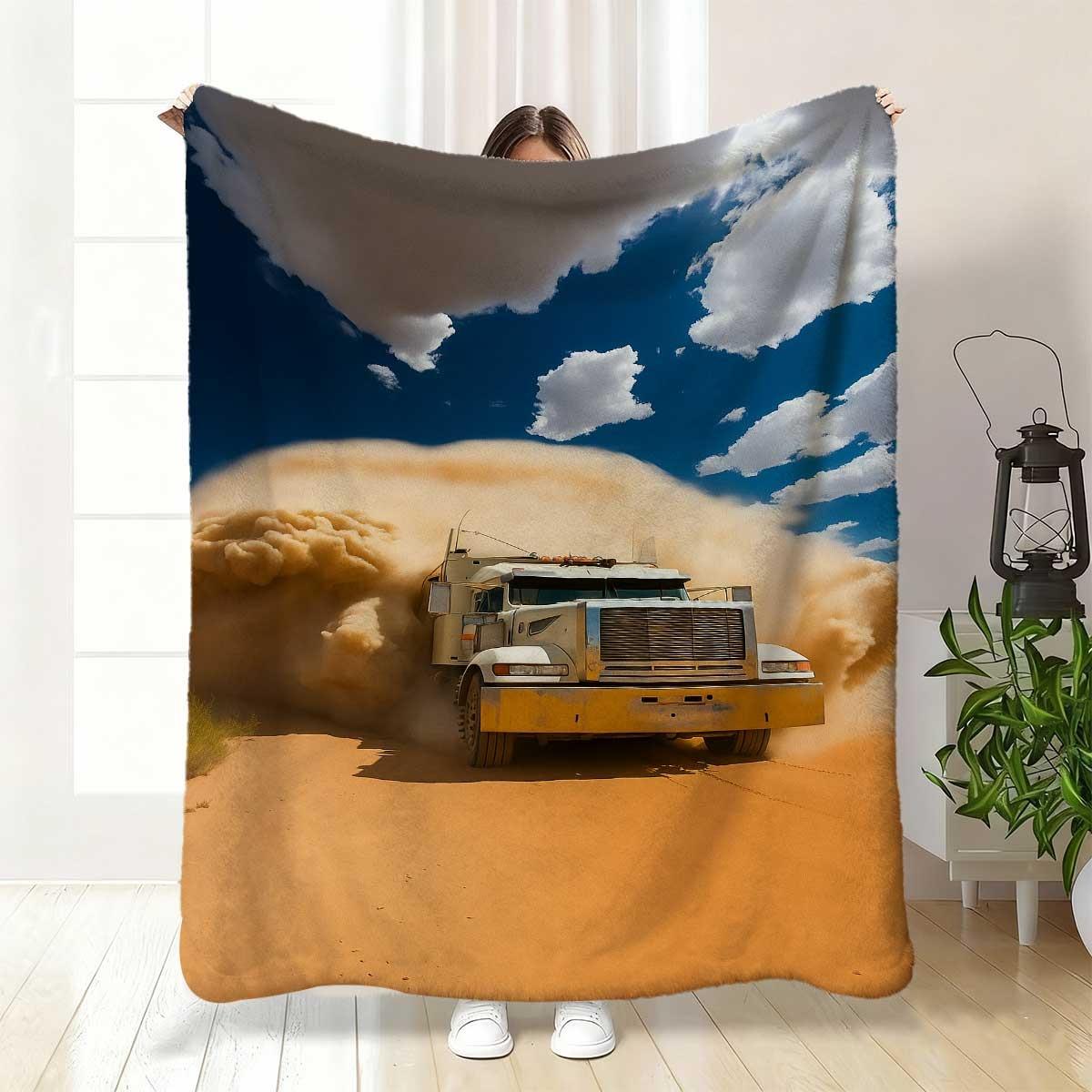 

Desert Truck Adventure Pattern Flannel printed blanket suitable for all seasons suitable for living room office sofa and travel 75x100cm