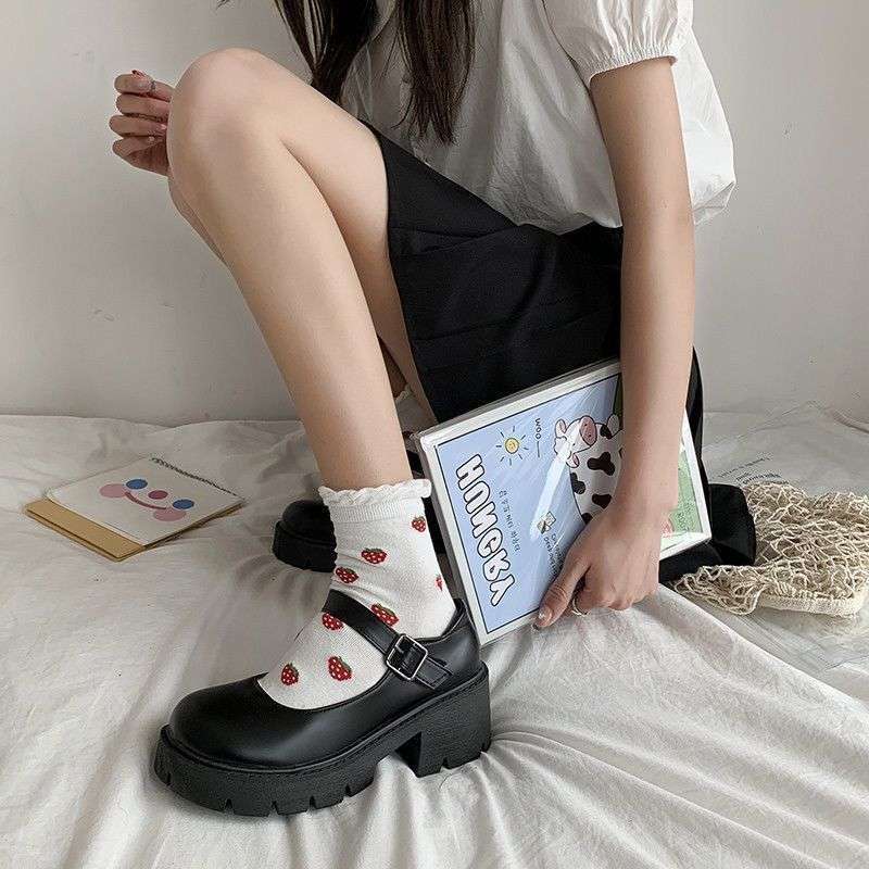 

Black Mary Jane small leather shoes women s summer thin Japanese jk thick-soled shallow mouth retro British style with skirt single shoes 39