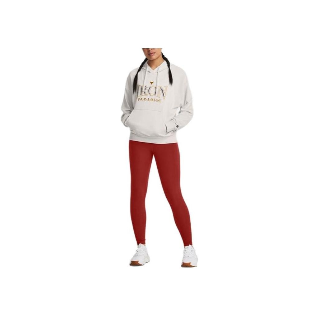 Under Armour Letter Print Hooded Long Sleeve American Sweatshirt Women sweatshirt Beige 1380186-114