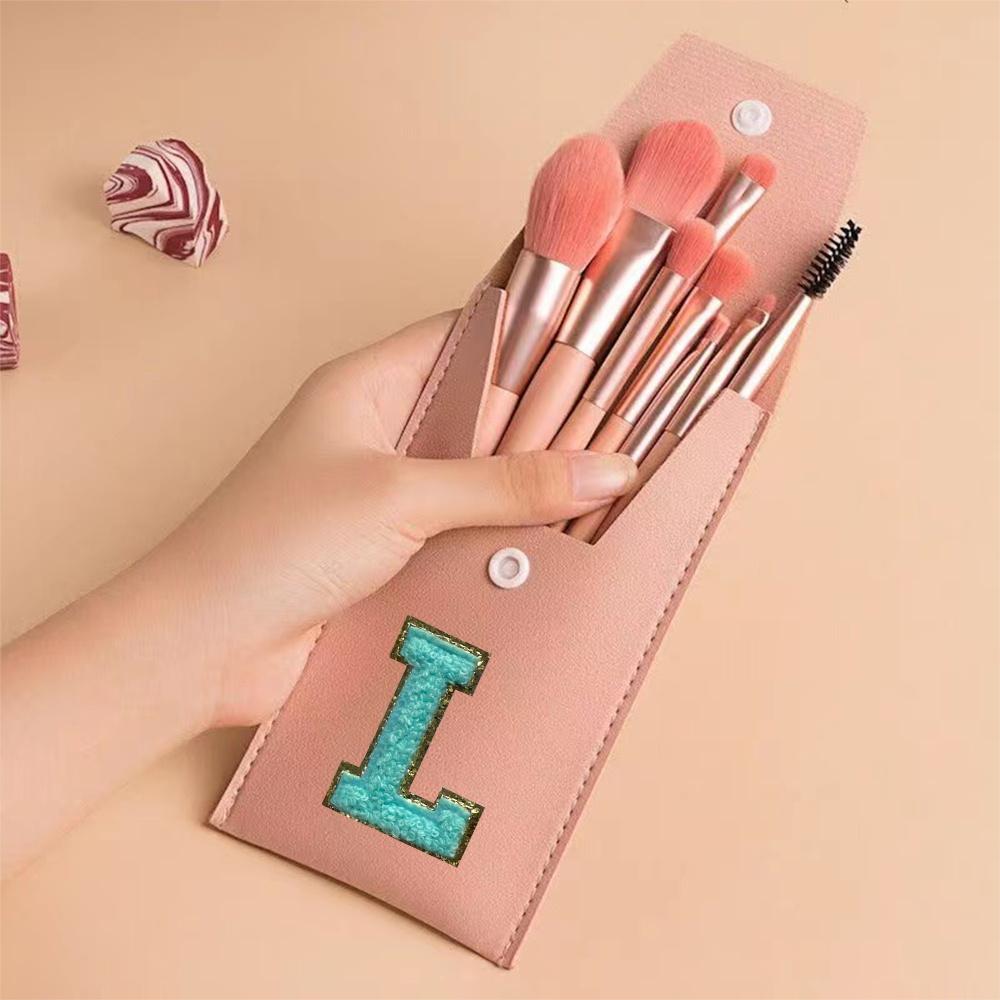 8Pcs Makeup Brush Set Portable Cosmetic Kit Pack Beauty Tool PU Bag Travel Organizer Initiial Chenille Embroidery Letter Pattern