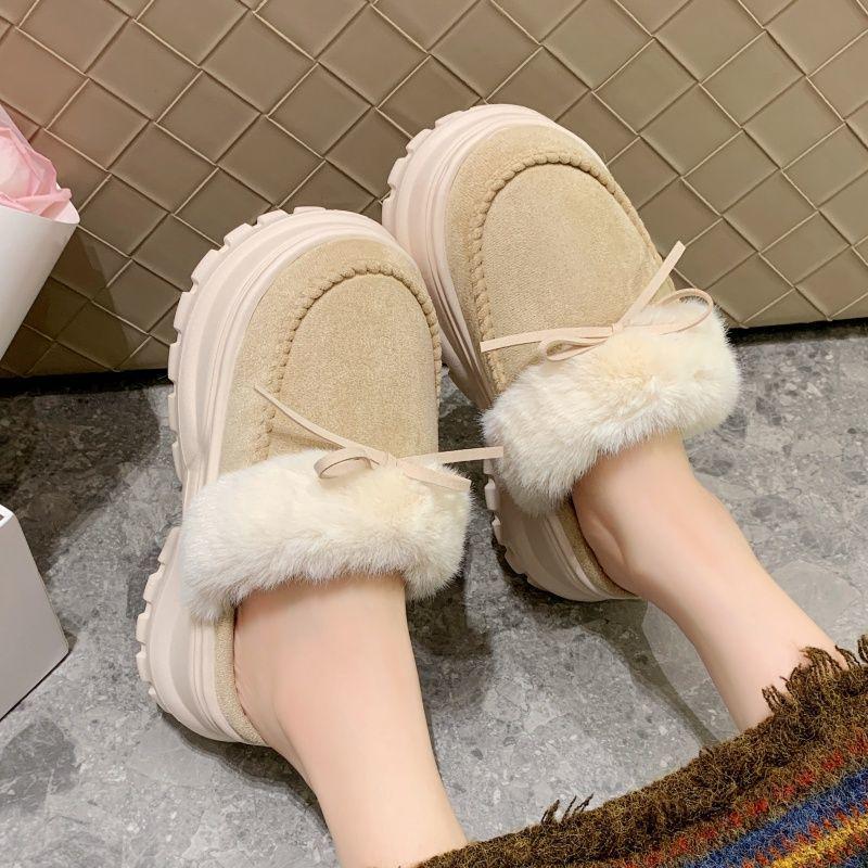 Women's Ultra-Thick Velvet Furry High-Heeled Cotton Slippers for Autumn & Winter 2025 – Height-Boosting Outdoor Warm Footwear.