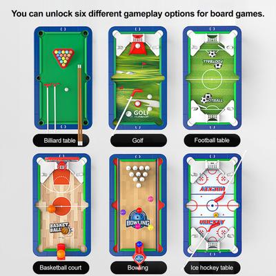 Yousheng 6-In-1 Mini Billiards Table Game 2 To 4 Players Parent-children Interactive Simulated Pool Table Toy Multi Game Table Snooker Board Game