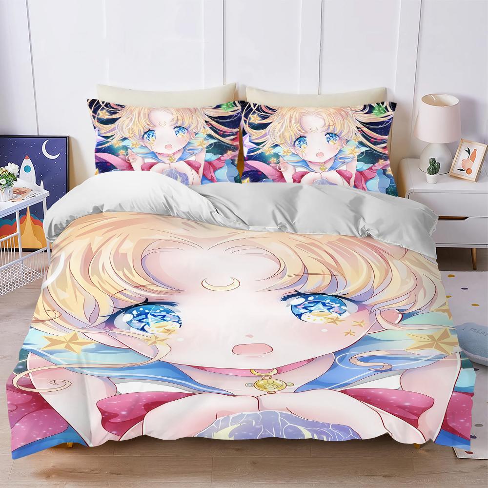 S-SAILOR Girl M-MOON Duvet Cover Set Soft Wash Bed 3 Piece Summer Comfortable Student Dormitory Home Baby Bedding Best seller