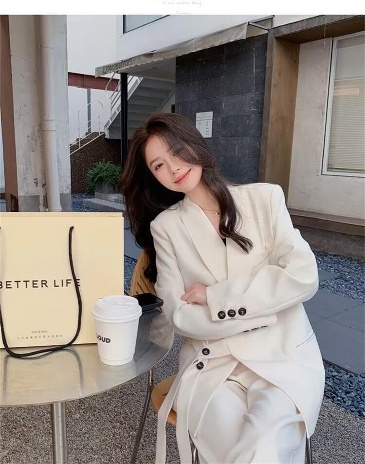 Women's Spring & Autumn Loose Fit Blazer and Wide-Leg Pants Set